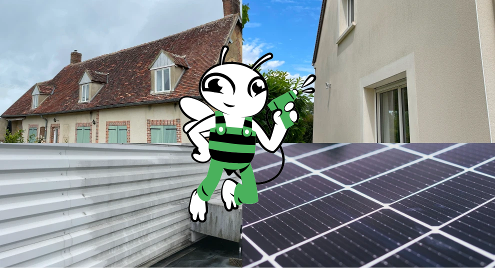 Muret et panneau photovoltaïque en cours de nettoyage